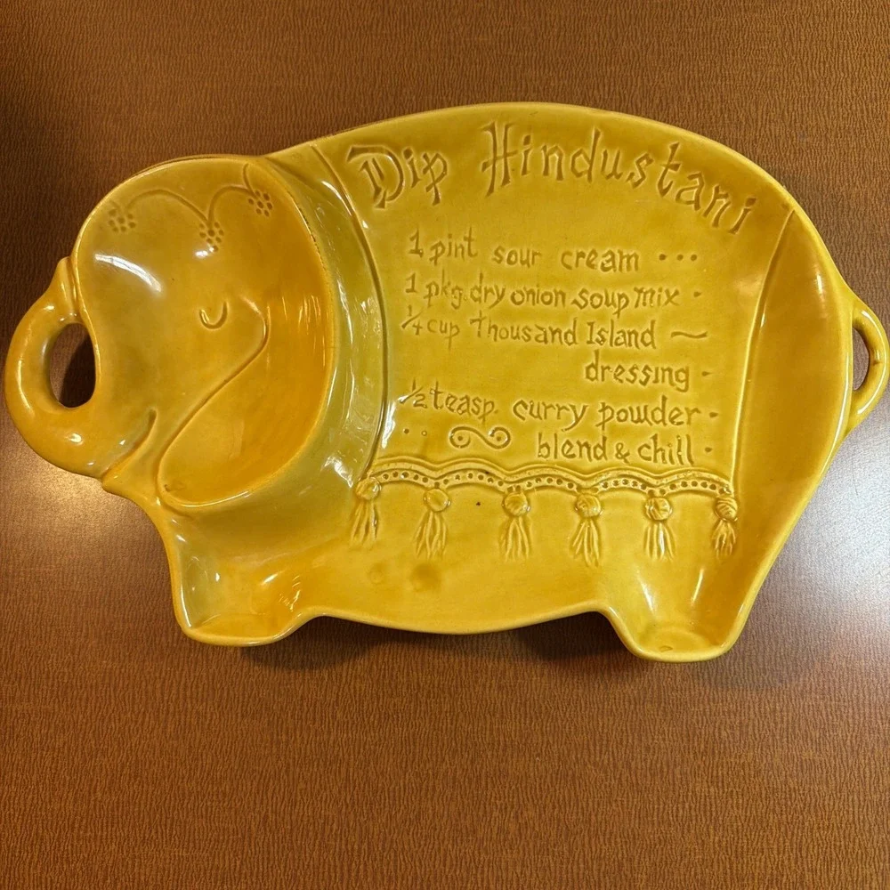 VTG USA Pottery Cracker/Dip Platter Recipe Dip Hindustani  14